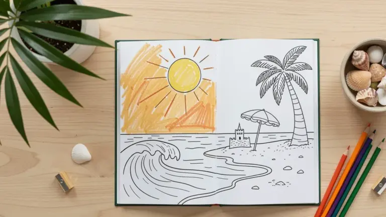 Praia Desenho para Colorir: Modelos Grátis para Imprimir e Pintar